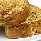 Two slices of wholemeal toast, close-up