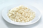 Cooked long-grain rice on plate