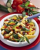 Penne with vegetables and Parma ham