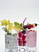 Herb yoghurt drink, berry drink and strawberry shake