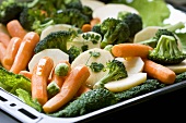 Mixed vegetables on a baking tray