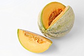 Cantaloupe melon with a section removed