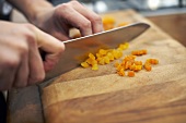 Dicing dried apricots