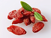 Dried goji berries, wolfberries with leaves