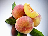 Yellow Florentine peaches with leaves