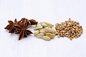 Star anise, cardamom pods and coriander seeds
