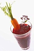 Beetroot juice with carrot, elevated view