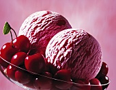 Cherry ice cream, close-up
