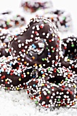 Chocolate fondant hearts with sprinkles (tree ornaments)
