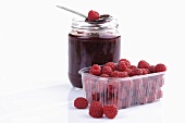 Fresh raspberries and rasperry jam