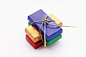 Small chocolate bars in coloured foil (Christmas tree ornament)