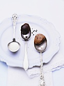 Chocolate mousse on three spoons