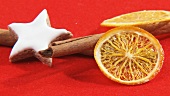 Dried orange slices, cinnamon sticks and cinnamon star