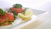 Gravlax with herbs (close-up)