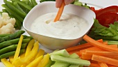 Platter of raw vegetables with dip