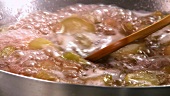 Cooking rhubarb in a frying pan