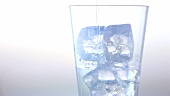 Pouring water into a glass full of ice cubes