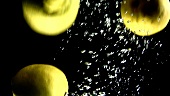 Zitronen fallen ins Wasser (Schwarzer Hintergrund)