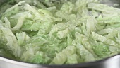 Chopped savoy cabbage being cooked (close-up)