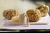 Sponges on towel, close-up