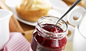 Breakfast, Close-up of spoon in a jar of jam