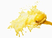 Lemon with splashing lemon juice