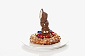 Bread wreath with chocolate Easter Bunny