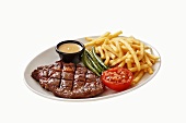 Beefsteak with chips and vegetables