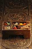 Assorted spices in Indian wooden box