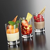 Different fruit salads with panna cotta