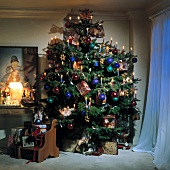 Christmas tree with colourful baubles and decoration