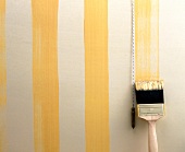 Cream coloured wall being painted with yellow stripes