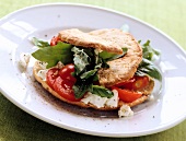 Pita bread filled with cheese and cherry tomatoes
