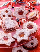 Heart, star and flower shaped jelly cookies with icing sugar