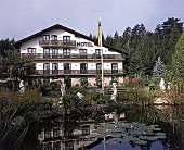 Waldhotel Sonnora in Dreis/Südeifel Aussenansicht mit Park und Teich
