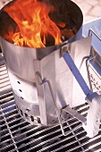 Brennender Holzkohle-Grill aus Aluminium