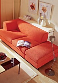 orange Schlafsofa in Bett verwandelbar, Anrichte m. Stauraummöglichkeit