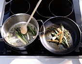 Vegetables being glazed and fried