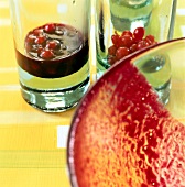 Close-up of redcurrant sauce in glass