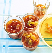 Rose hip tomato jam in glass bowls