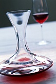 Close-up of decanter bottle with red wine