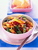Penne with beans and Tyrolean bacon bowl