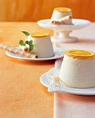 Close-up of mousse garnished with slices of orange