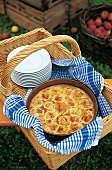 Picknick, Korb mit Apfelkuchen und Tellern