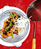 Fried vegetables with vermicelli in pan