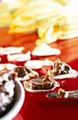 Close-up of eggplant with olives and garlic