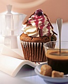 Black forest muffin with cream and cherry
