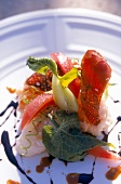 Close-up of crayfish with tropical vegetables