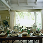 Wooden table covered in country style