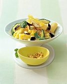 Vegetable curry with rigatoni in bowl